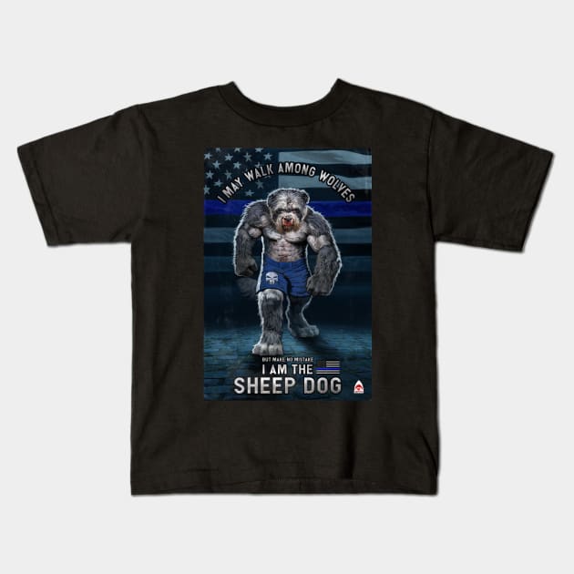 Blue Line Sheep dog Kids T-Shirt by Ground Shark